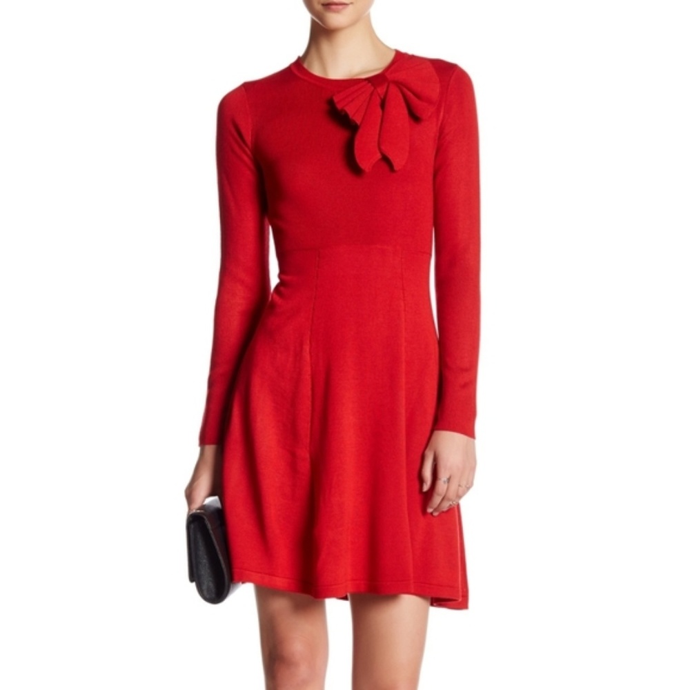 Eliza J Long Sleeve Bow Fit & Flare Sweater Dress